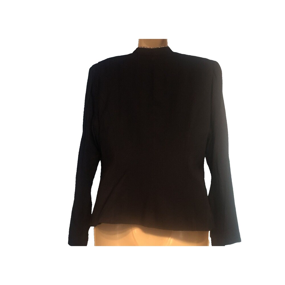 Vintage 1980s JR Nites Petites M Dress Jacket Navy Rhinestone Trim Shoulder Pads - Picture 3 of 9